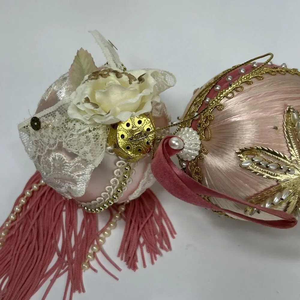 Beaded Sequin Christmas Ornament Lot Push Pin Tassel Satin Jeweled Czech